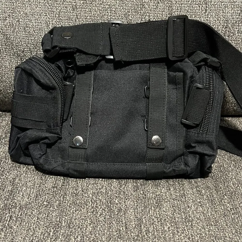 Multifunctional Canvas Camera Bag Black Waist Pack Tactical Hiking Camp Outdoor